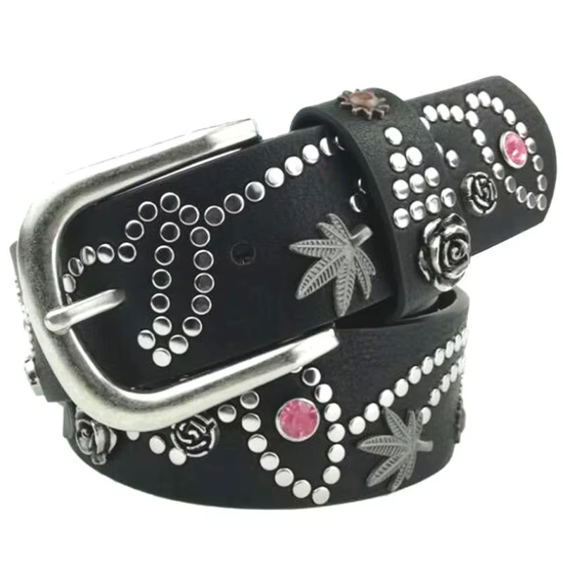 BOKADIAO femmes ceinture en cuir feuilles fleurs Punk Rivets mode ceintures