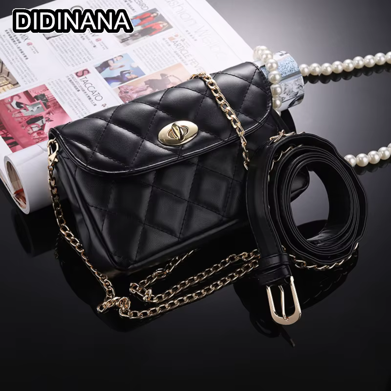 Mode femme taille ceinture sac en cuir PU chaîne en métal