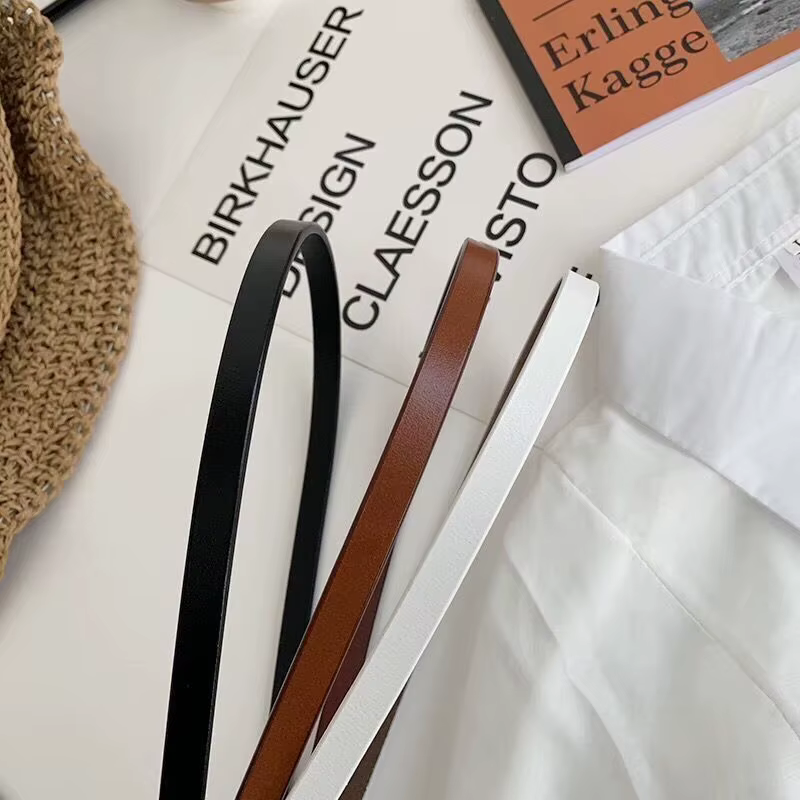 Ceinture fine en cuir avec nœud blanc ou noir pour femme