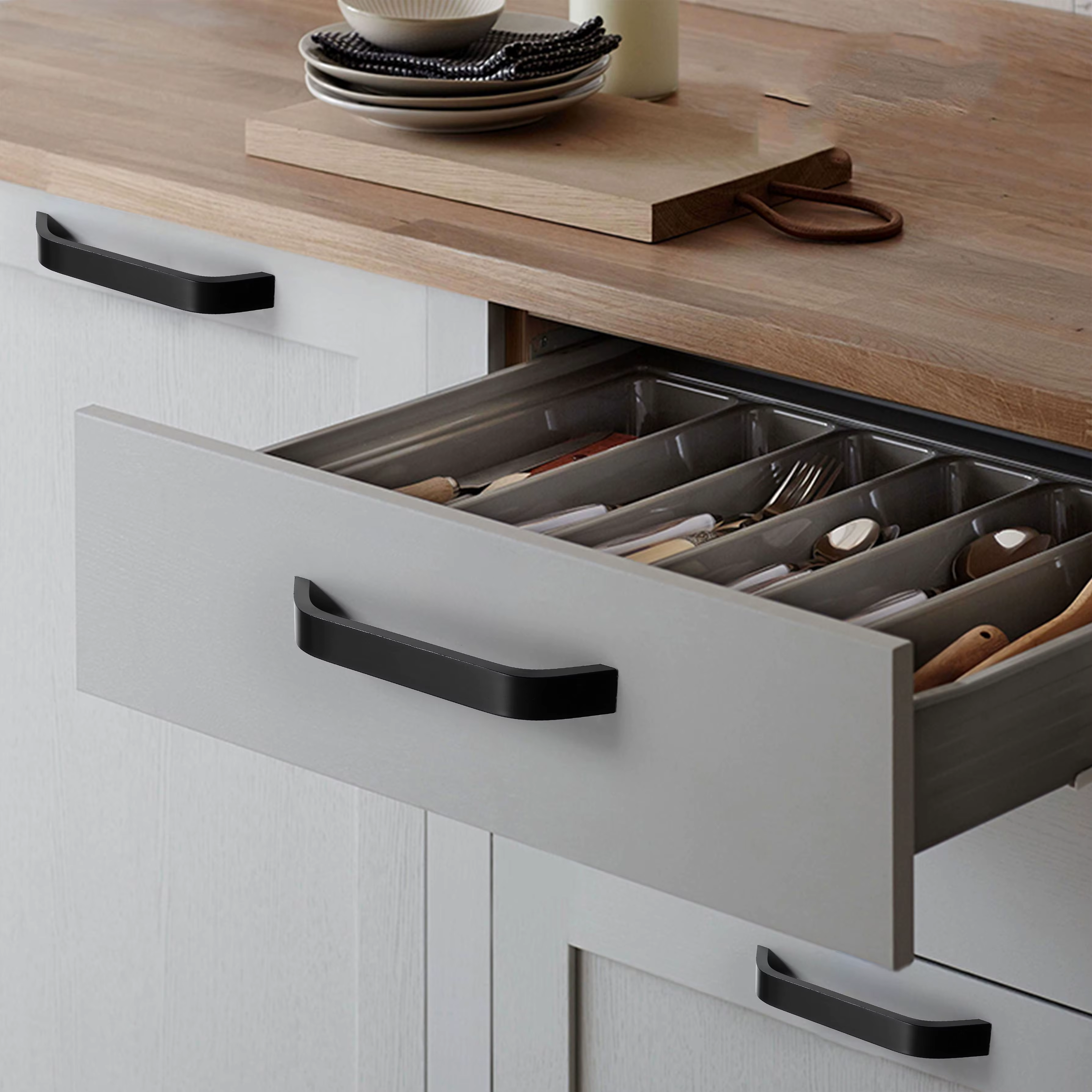 Poignée de meuble en alliage d'aluminium massif, poignée de porte, tiroir d'armoire, noir, argent, cuisine