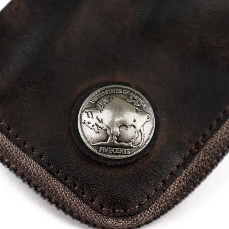 Porte-clés en cuir Original pour hommes, court, Vintage, fait à la main, fermeture éclair, porte-clé de voiture, porte-monnaie, étui pour cartes, organisateur de femme de ménage