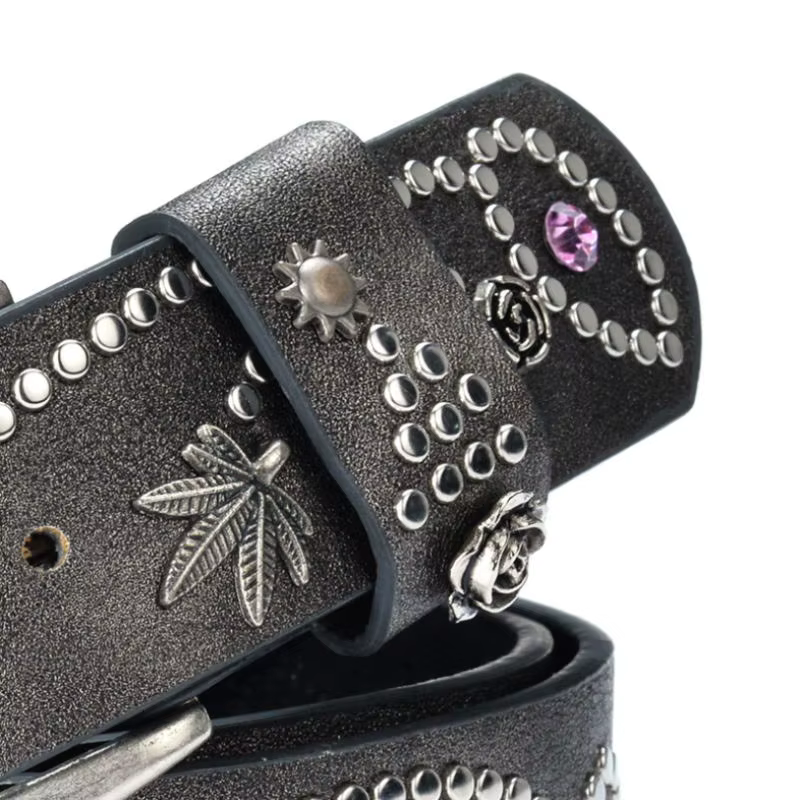 BOKADIAO femmes ceinture en cuir feuilles fleurs Punk Rivets mode ceintures