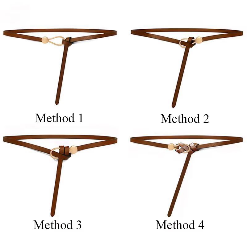 Ceinture fine en cuir avec nœud blanc ou noir pour femme