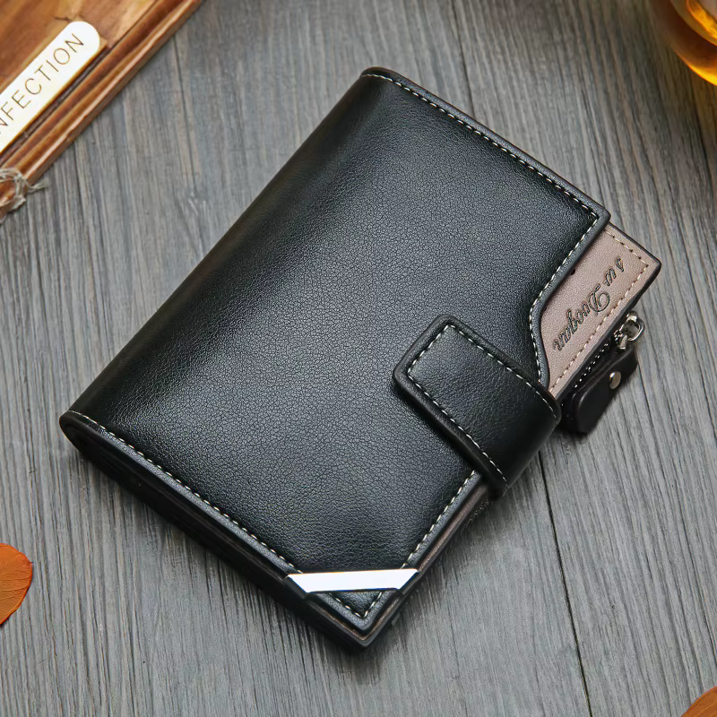 Aliwood-Portefeuille en cuir à moraillon court pour homme