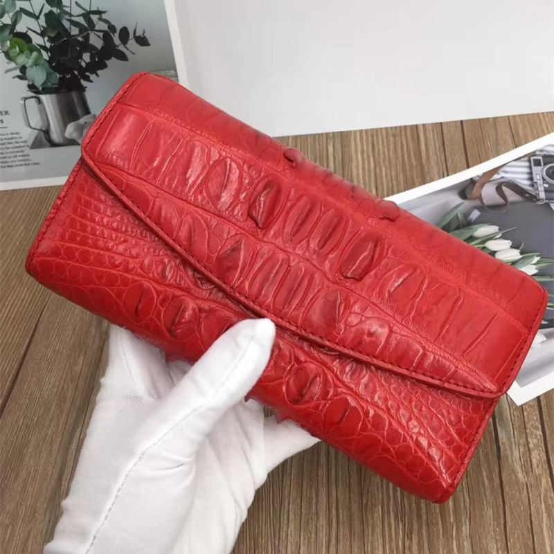 Portefeuille long pour femme en cuir de crocodile véritable