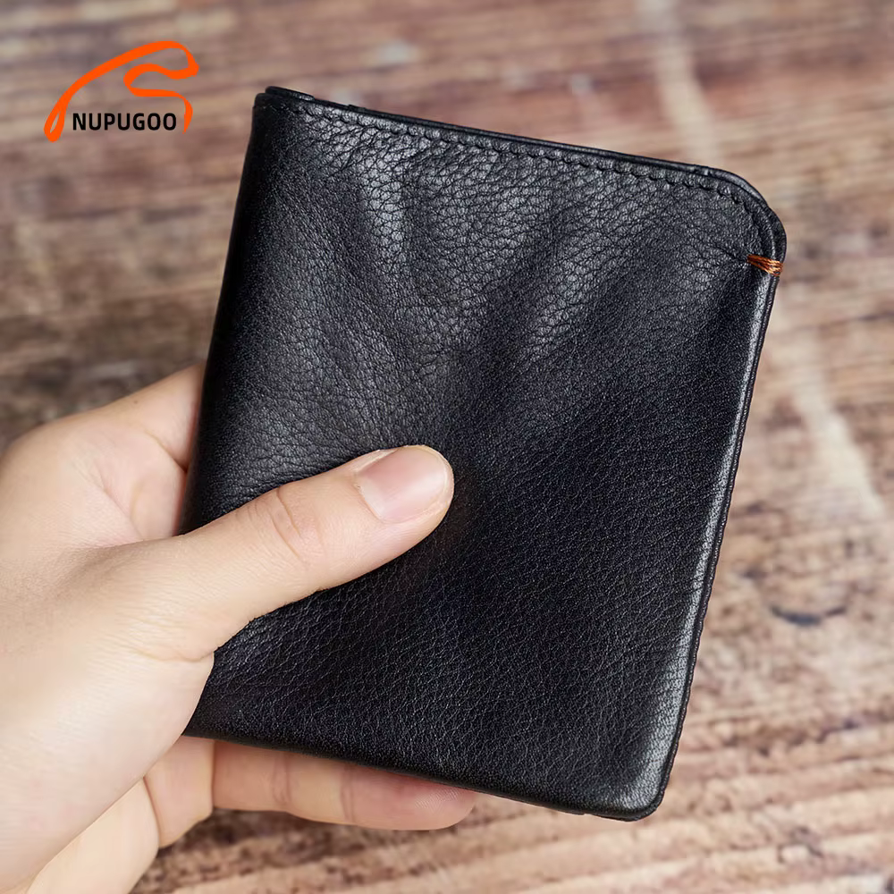 Portefeuille fin en cuir véritable pour homme