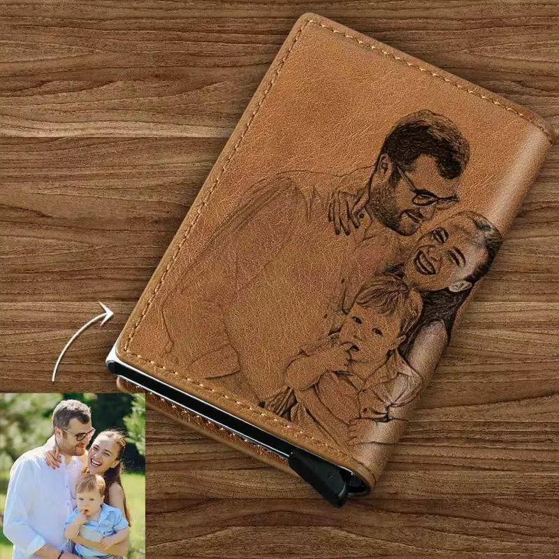 Porte-cartes en cuir marron personnalisé pour hommes