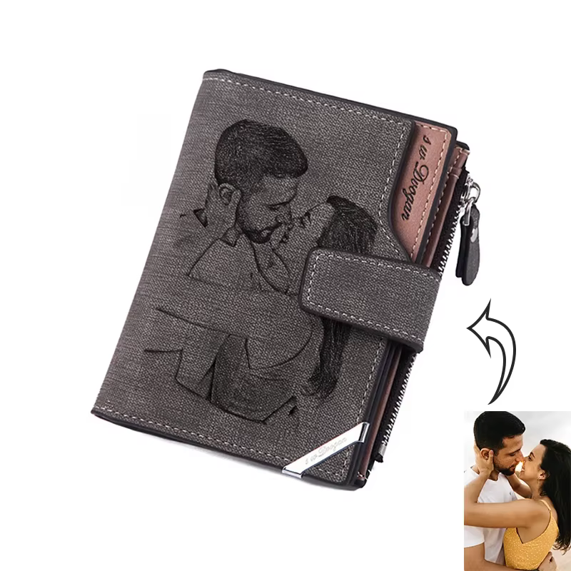 Portefeuilles Photo personnalisés pour hommes, portefeuille court, Design rétro, haute capacité, cadeau pour hommes, mari avec poche pour pièces de monnaie à fermeture éclair