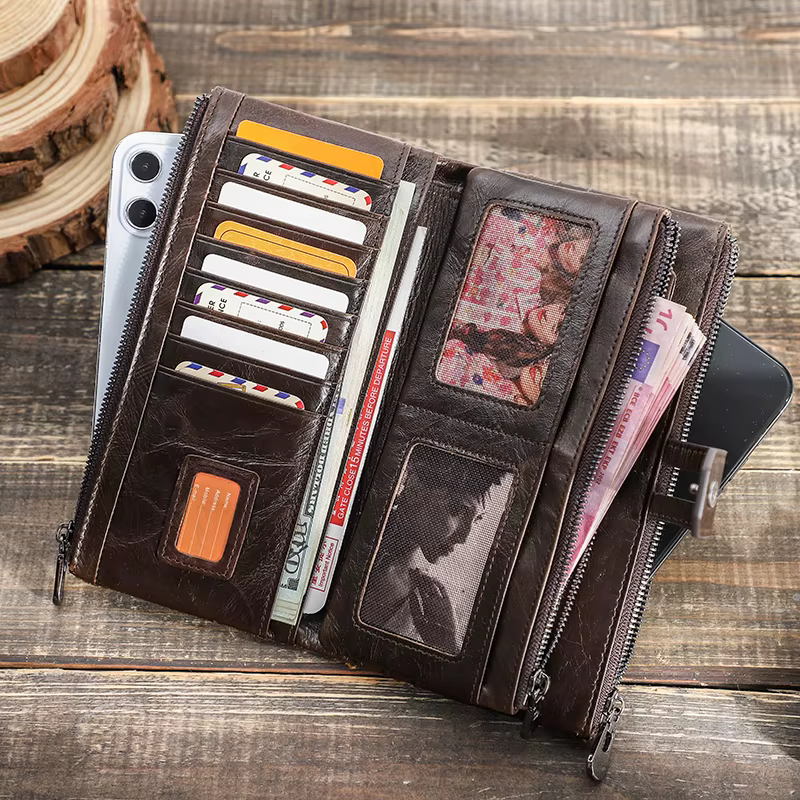 CONTACT'S Long portefeuille hommes en cuir véritable pochette portefeuilles Rfid sac d'argent avec poche pour téléphone qualité porte-carte mâle porte-monnaie