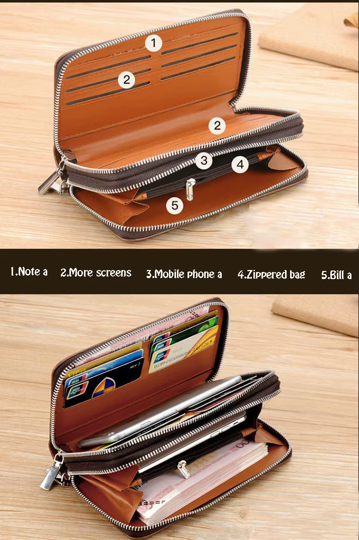 Portefeuille en cuir pour homme grande capacité