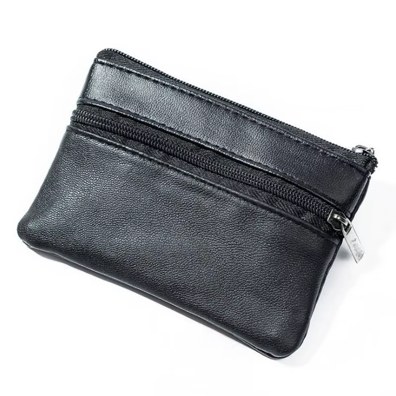 Porte-monnaie homme femme cuir noir fermeture éclair unique multi-fonction téléphone portable