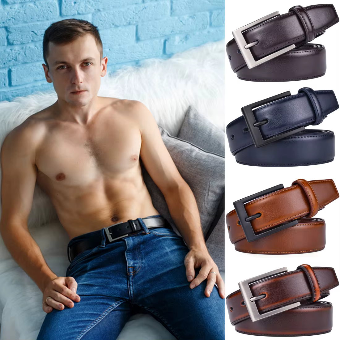 Ceinture en cuir véritable pour homme