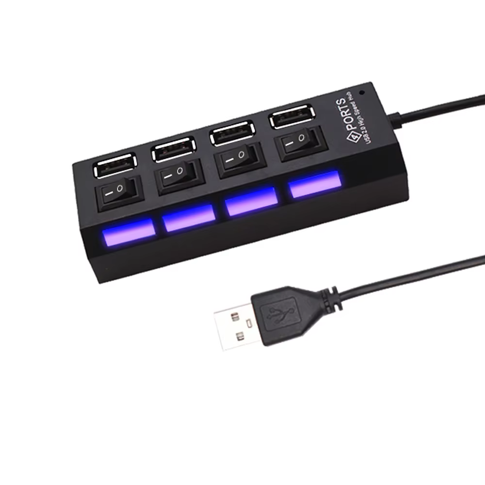 Multi USB Splitter airies avec interrupteur pour PC, adaptateur secteur, extenseur multiple 2.0 ports, USB 2.0, 4/7, 2.0
