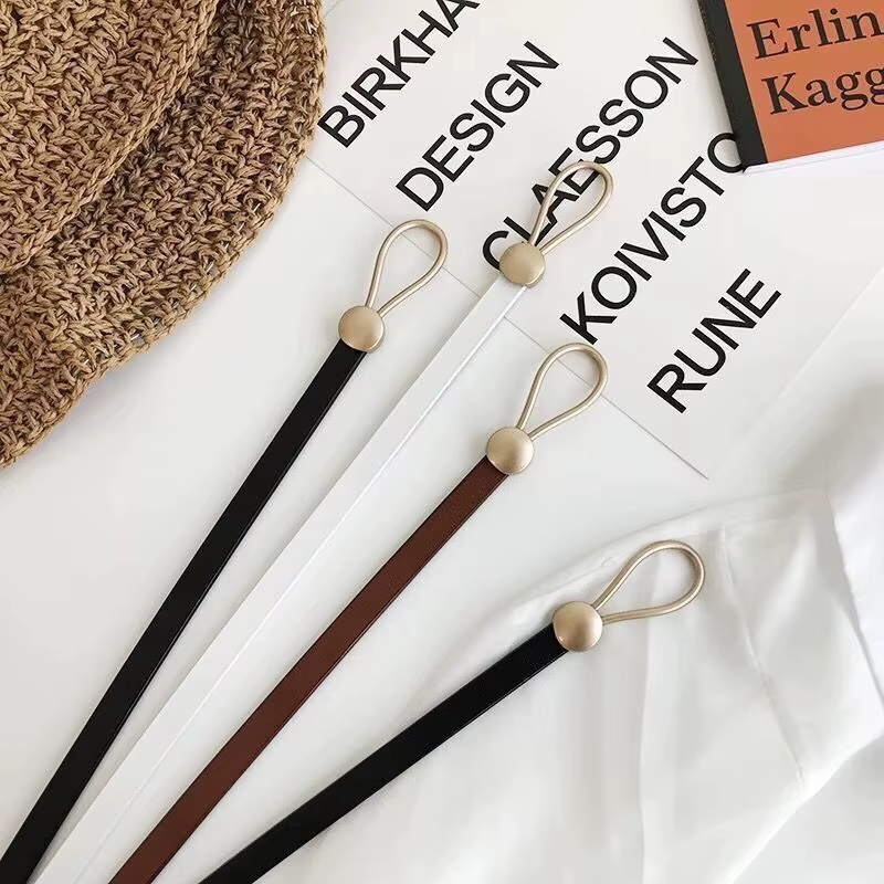Ceinture fine en cuir avec nœud blanc ou noir pour femme