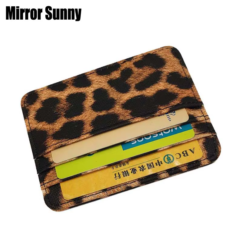Mini porte-cartes en cuir PU à motif léopard pour hommes et femmes