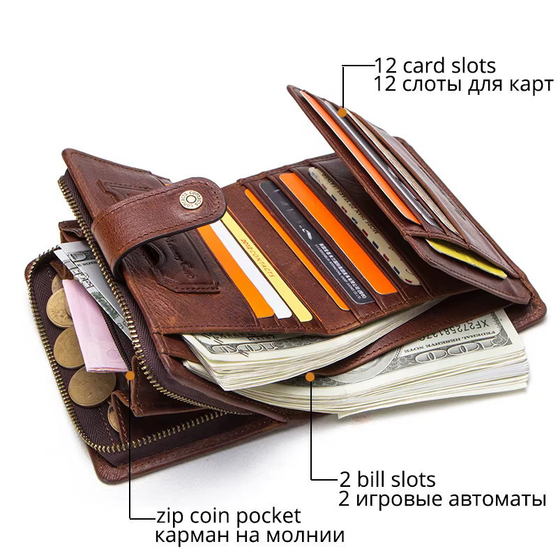 CONTACT'S en cuir véritable RFID Vintage portefeuille hommes avec poche à monnaie portefeuilles courts petit