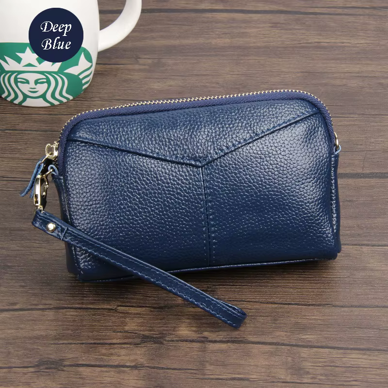 Portefeuille long en cuir véritable pour femme