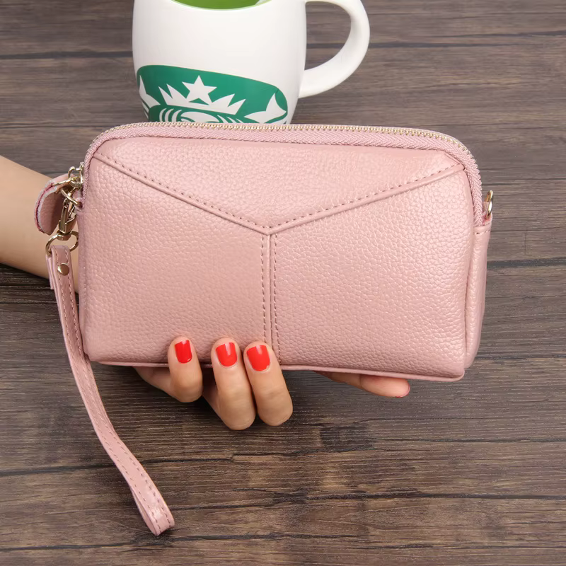 Portefeuille long en cuir véritable pour femme