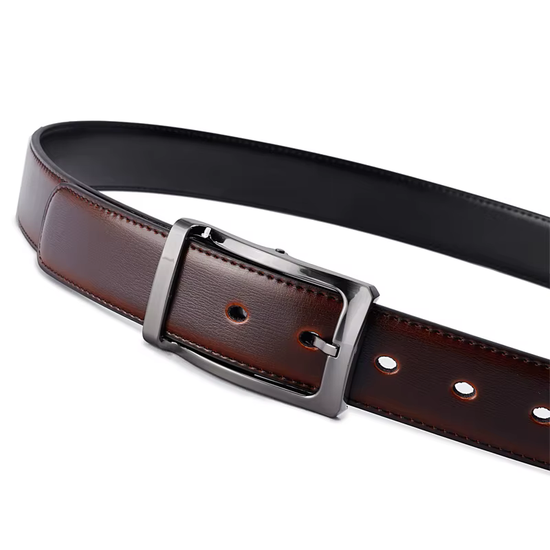 Ceinture réversible en cuir véritable pour hommes, 1 pièce, boucle rotative deux en un, grande et haute