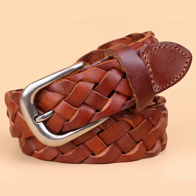 Ceinture de tissage en cuir véritable pour femmes