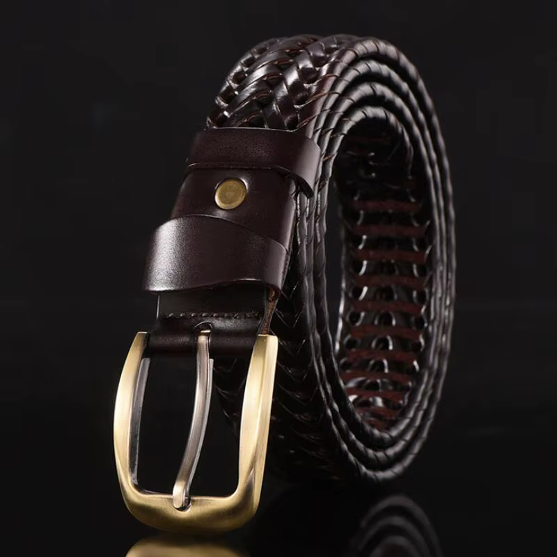 Ceinture tressée en cuir de vache véritable pour hommes et femmes