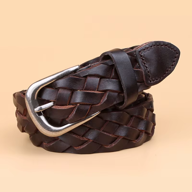 Ceinture de tissage en cuir véritable pour femmes