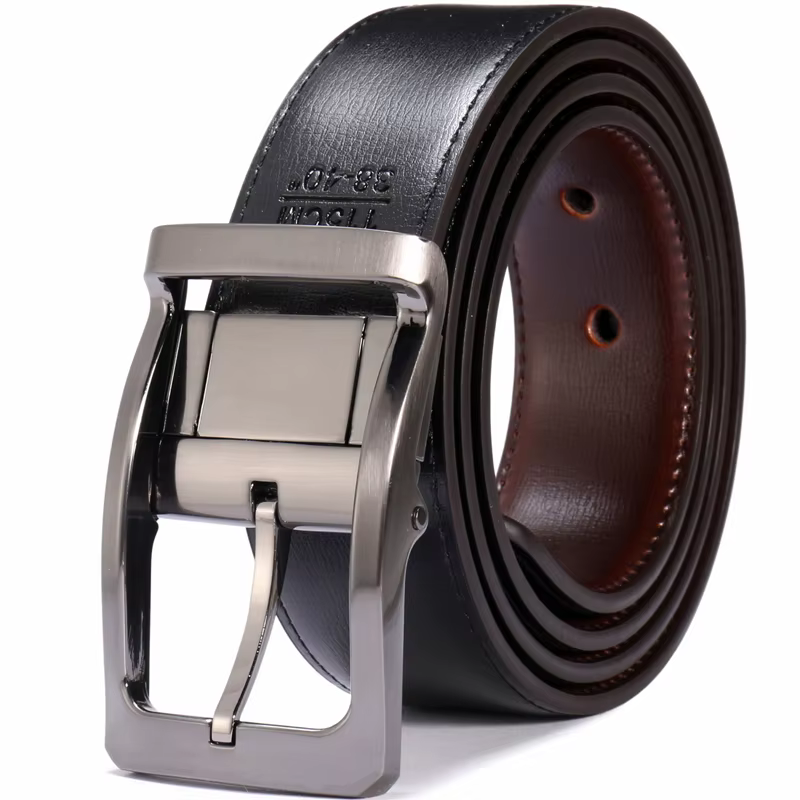 Ceinture réversible en cuir véritable pour hommes, 1 pièce, boucle rotative deux en un, grande et haute