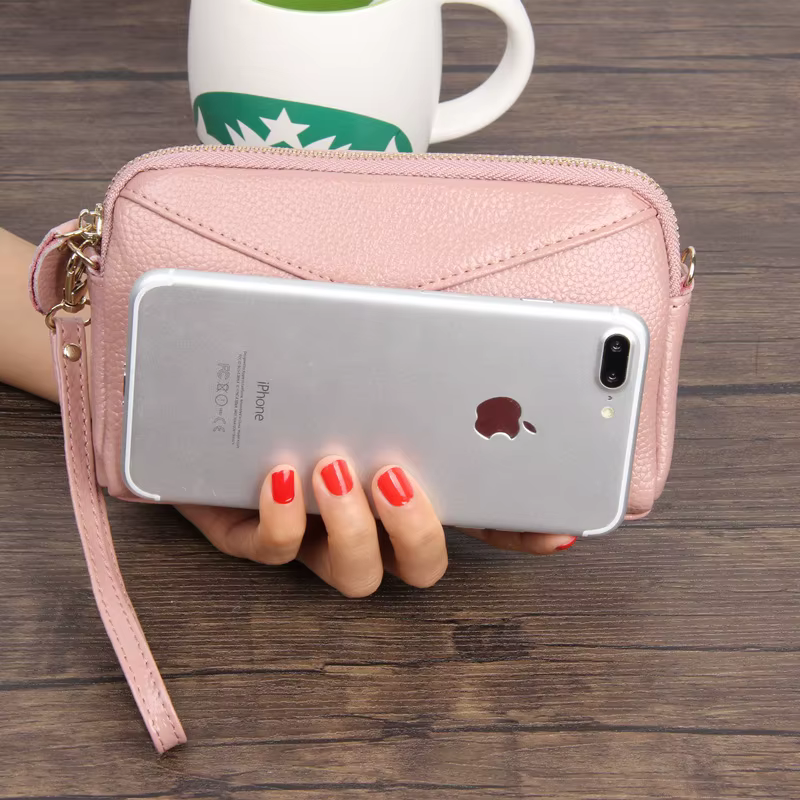 Portefeuille long en cuir véritable pour femme
