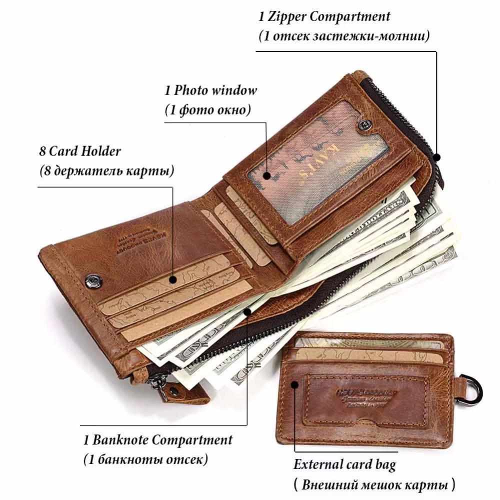 KAVIS Crazy Horse cuir hommes portefeuilles Vintage Cowboy voyage portefeuille porte-carte mode porte-monnaie pour femmes avec sac à cartes extensible