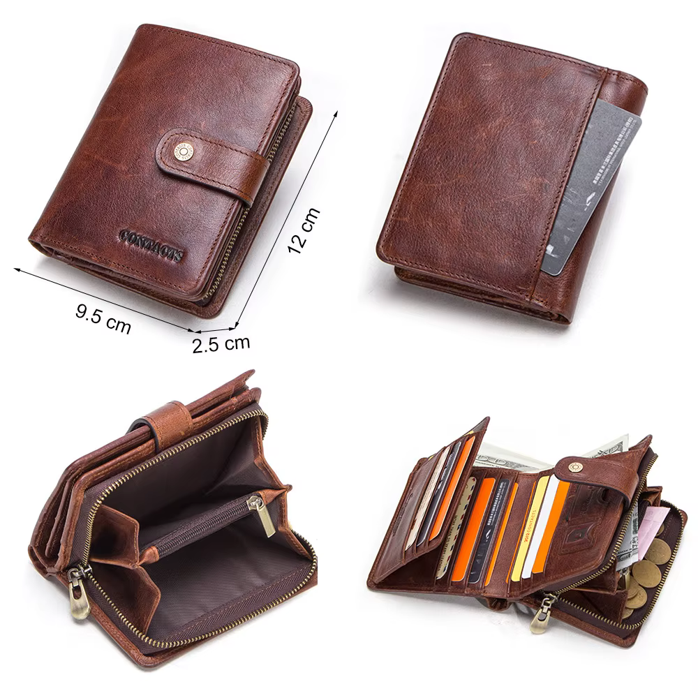 CONTACT'S en cuir véritable RFID Vintage portefeuille hommes avec poche à monnaie portefeuilles courts petit