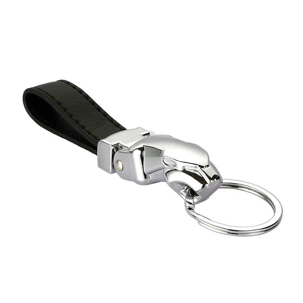 Style de voiture luxe tête de léopard en cuir véritable porte-clés