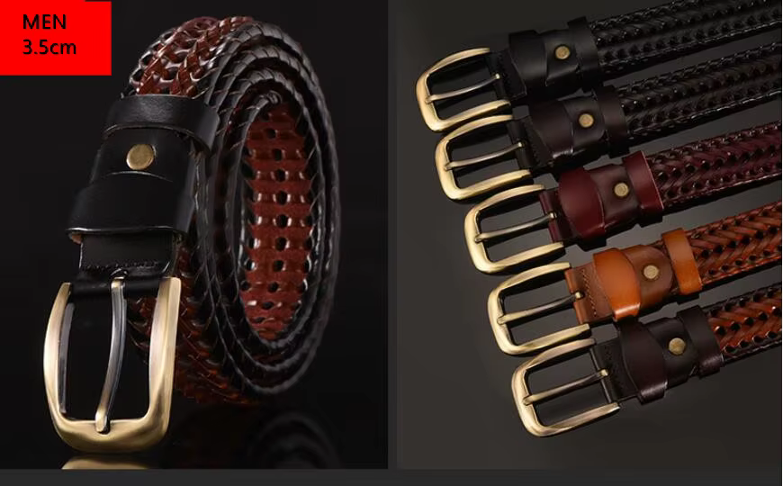 Ceinture tressée en cuir de vache véritable pour hommes et femmes