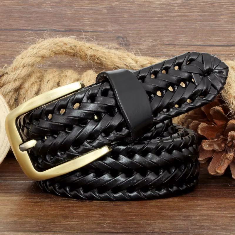 Ceinture tressée en cuir véritable pour homme