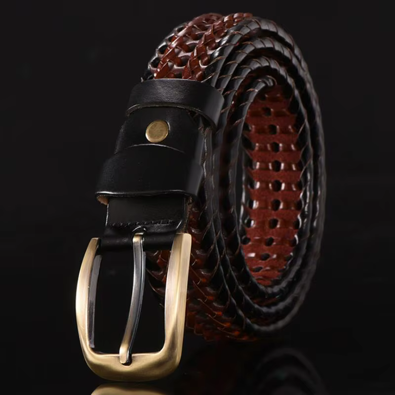 Ceinture tressée en cuir de vache véritable pour hommes et femmes