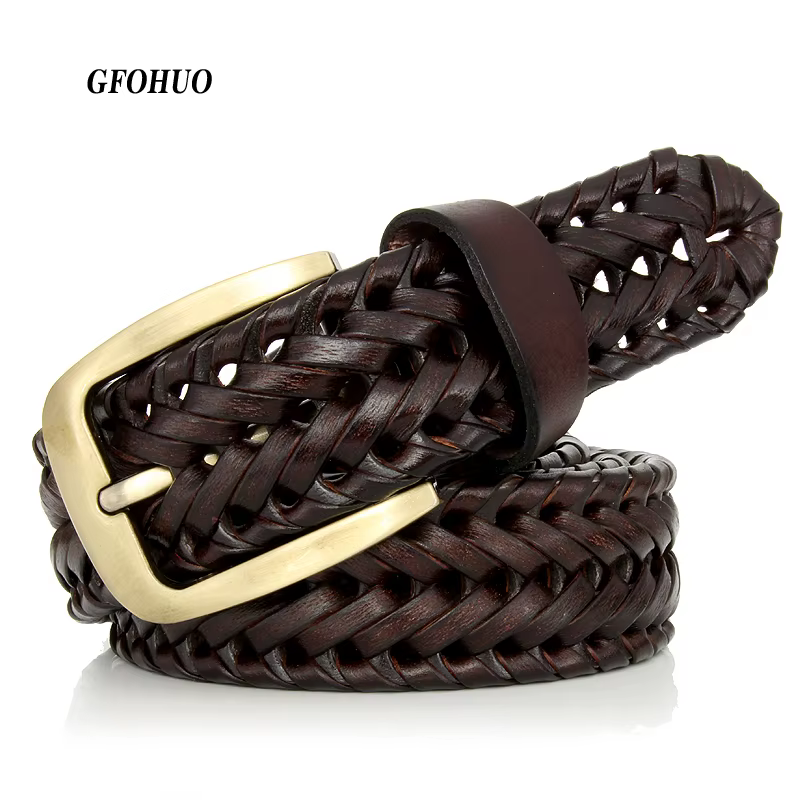 Ceinture tressée en cuir véritable pour homme