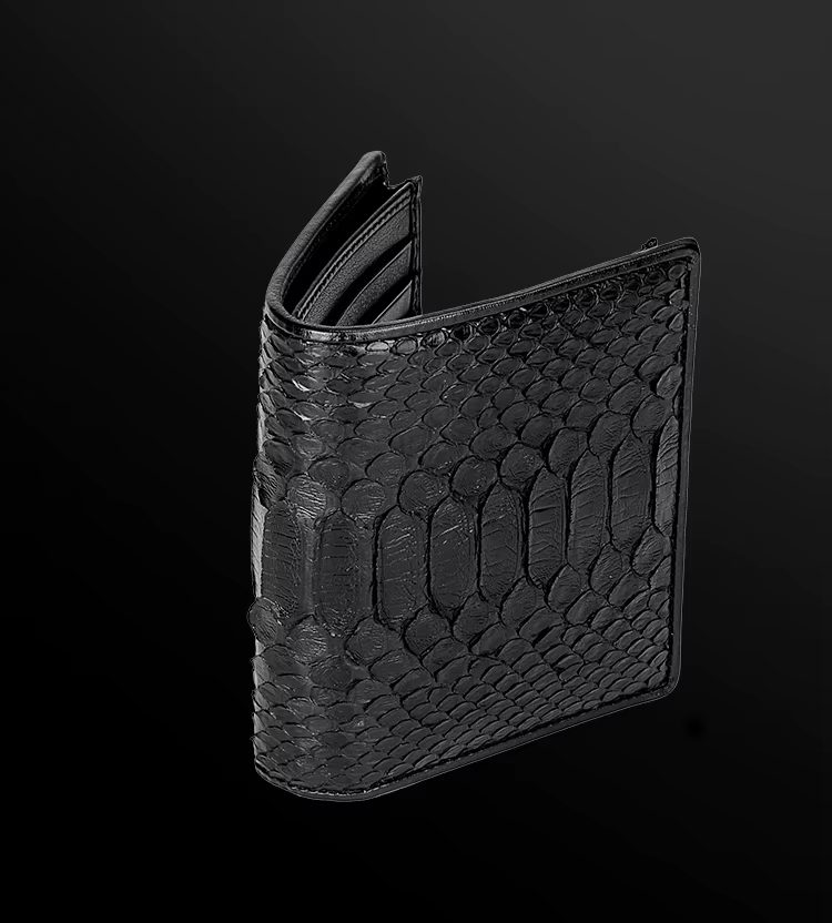 100% véritable véritable authentique peau de serpent hommes à deux volets Python serpent portefeuille carte de crédit argent porte-monnaie et étui noir livraison gratuite