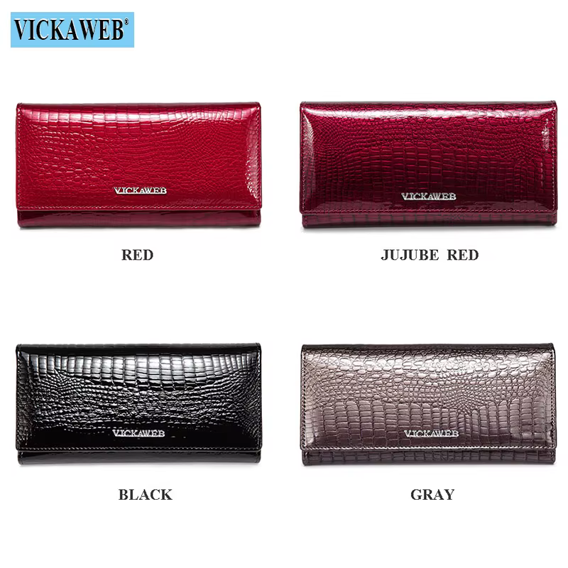 Vickaeb – portefeuille long en cuir véritable pour femmes