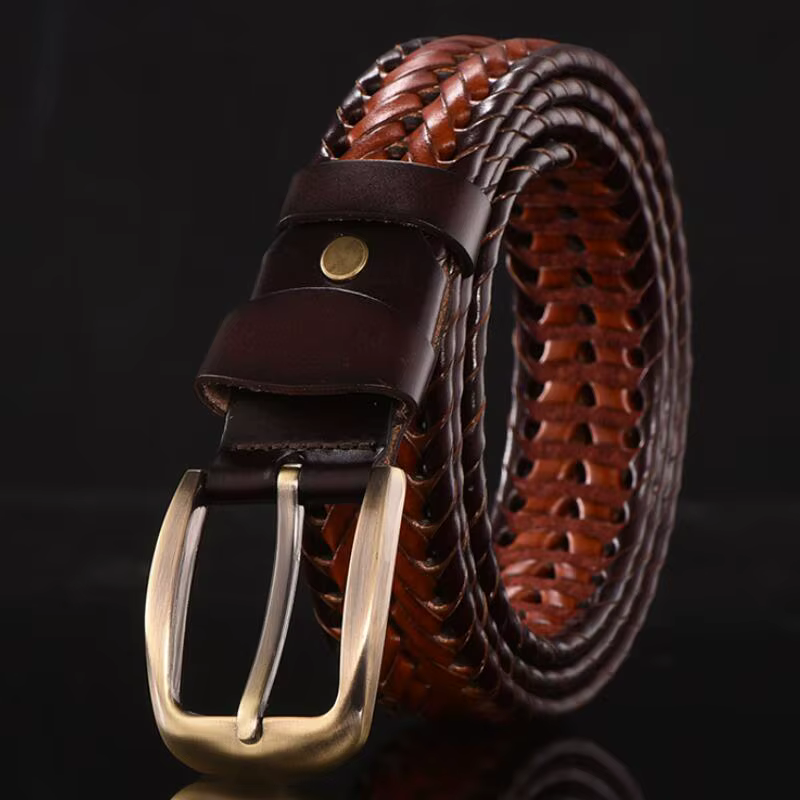 Ceinture tressée en cuir de vache véritable pour hommes et femmes