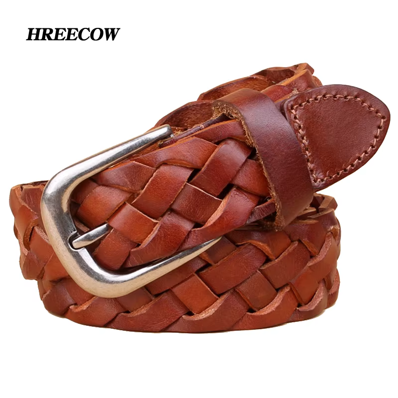 Ceinture de tissage en cuir véritable pour femmes