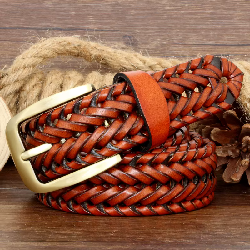 Ceinture tressée en cuir véritable pour homme