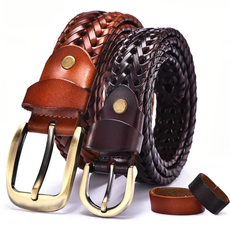 Ceinture tressée en cuir de vache véritable pour hommes et femmes