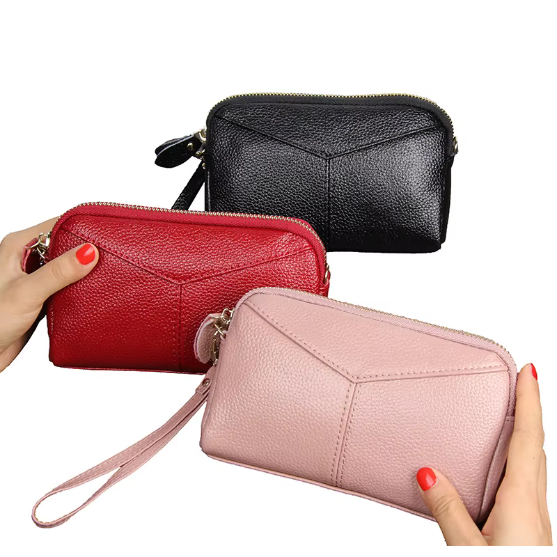 Portefeuille long en cuir véritable pour femme