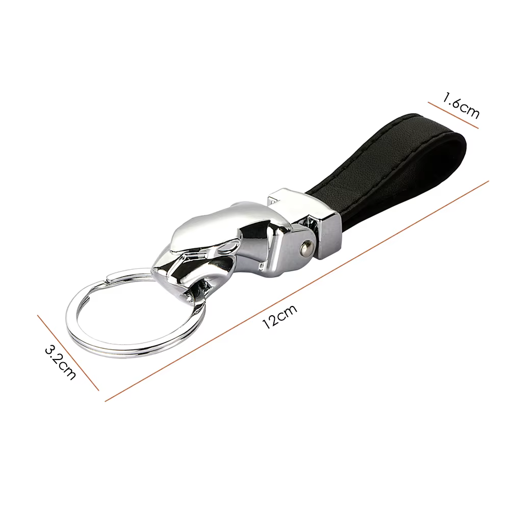 Style de voiture luxe tête de léopard en cuir véritable porte-clés