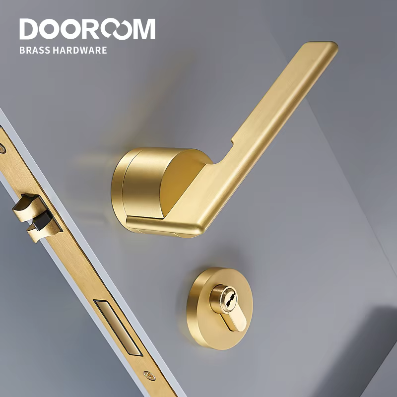 Dooroom – ensemble de serrures de porte en laiton, or, noir, argent, moderne, poignée d'interieur, chambre à coucher, salle de bains, Double levier de porte en bois factice