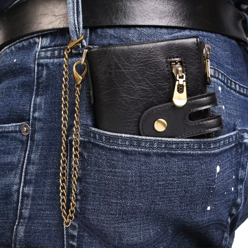 Nouveaux hommes portefeuilles en cuir synthétique polyuréthane court porte-carte chaîne marque de luxe