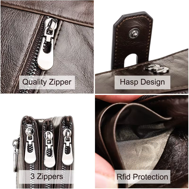 CONTACT'S Long portefeuille hommes en cuir véritable pochette portefeuilles Rfid sac d'argent avec poche pour téléphone qualité porte-carte mâle porte-monnaie