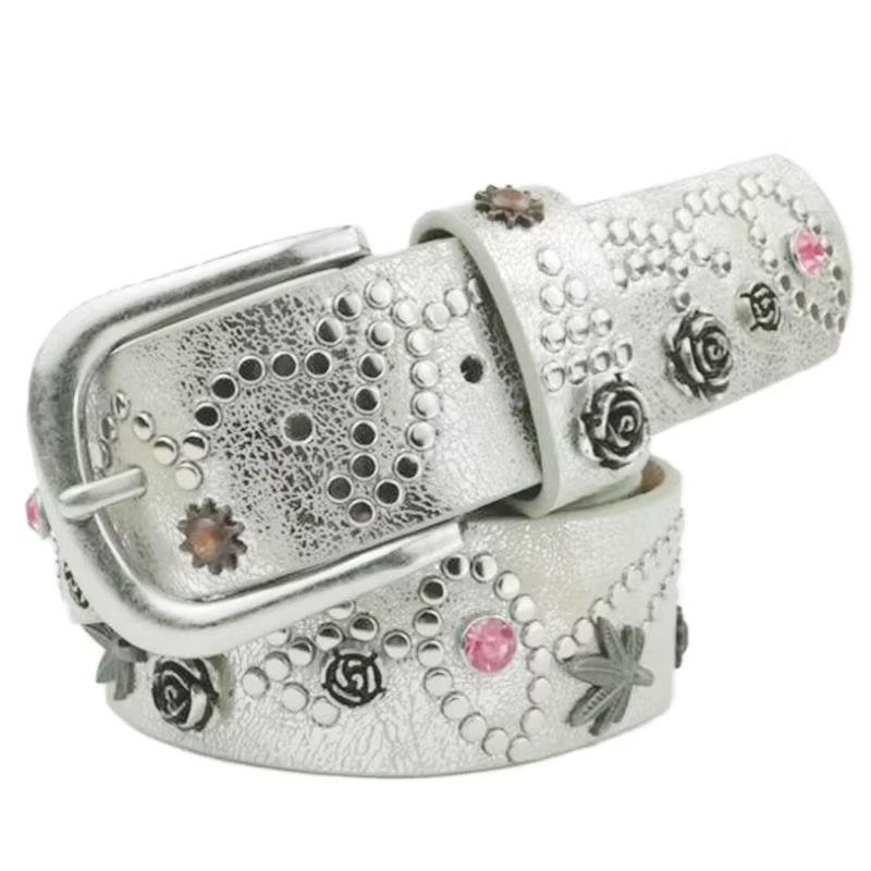 BOKADIAO femmes ceinture en cuir feuilles fleurs Punk Rivets mode ceintures