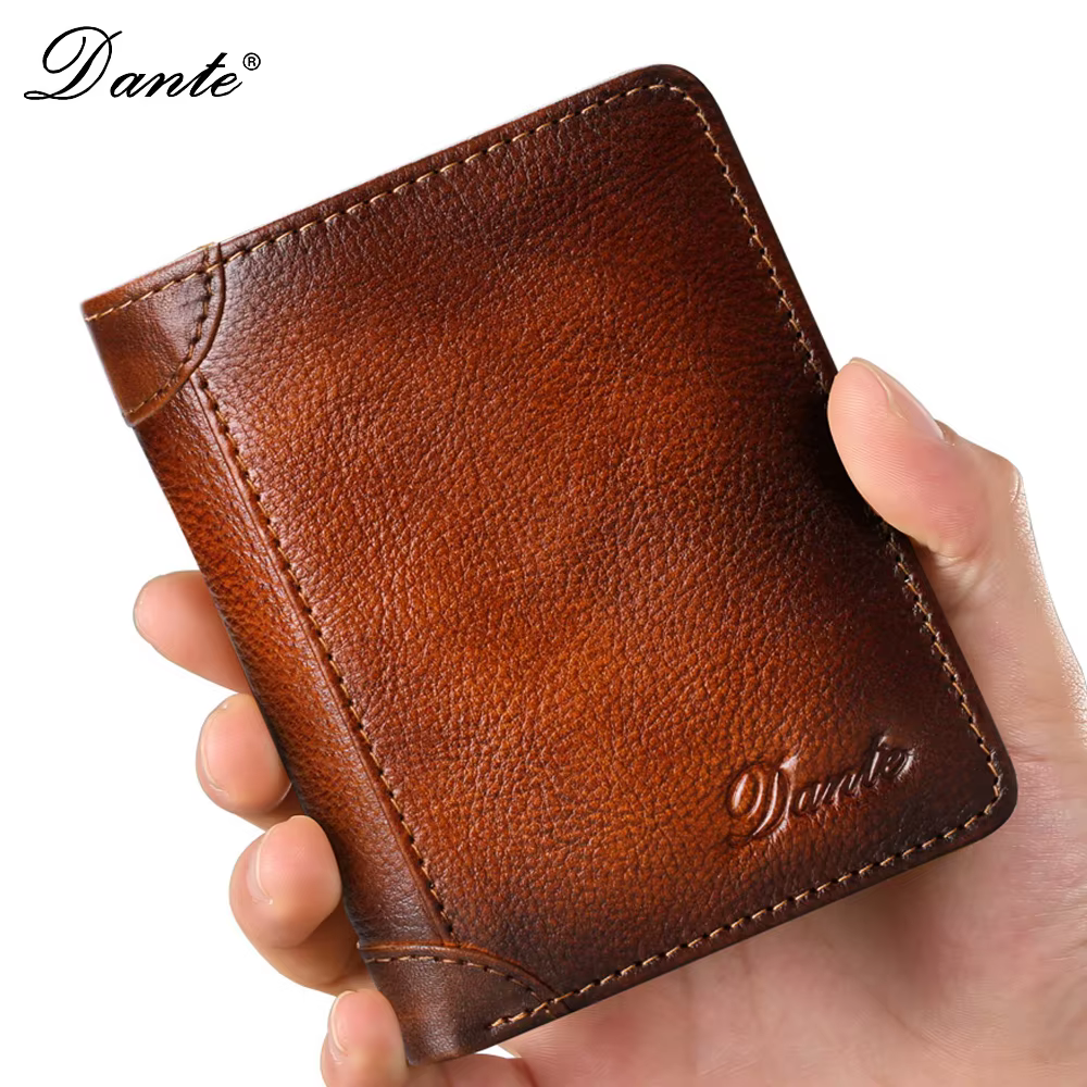 Dante portefeuille en cuir pour hommes RFID antivol brosse tête couche peau de vache rétro décontracté Vertical multi-fonction sac d'argent pinces à billets