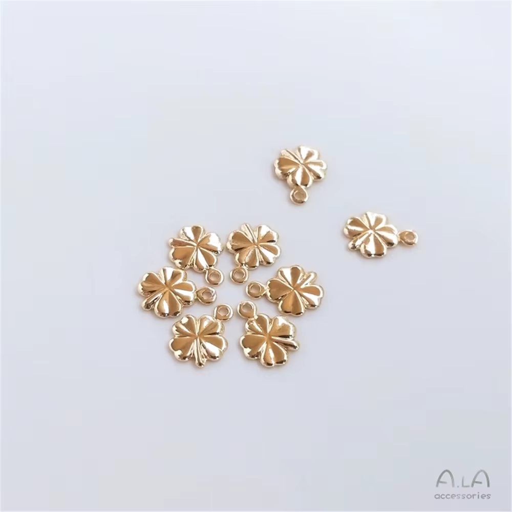 Pendentif trèfle à quatre feuilles plaqué or 14 carats, pendentif herbe porte-bonheur, accessoires de bricolage, matériel