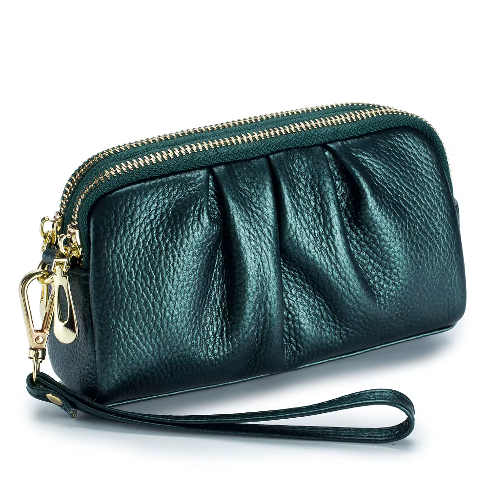 Nouveau 2025 polyvalent dame portefeuille contraste couleur porte-clés chaîne Style véritable couche supérieure en cuir de vache fermeture éclair pièces de monnaie poche sac à main